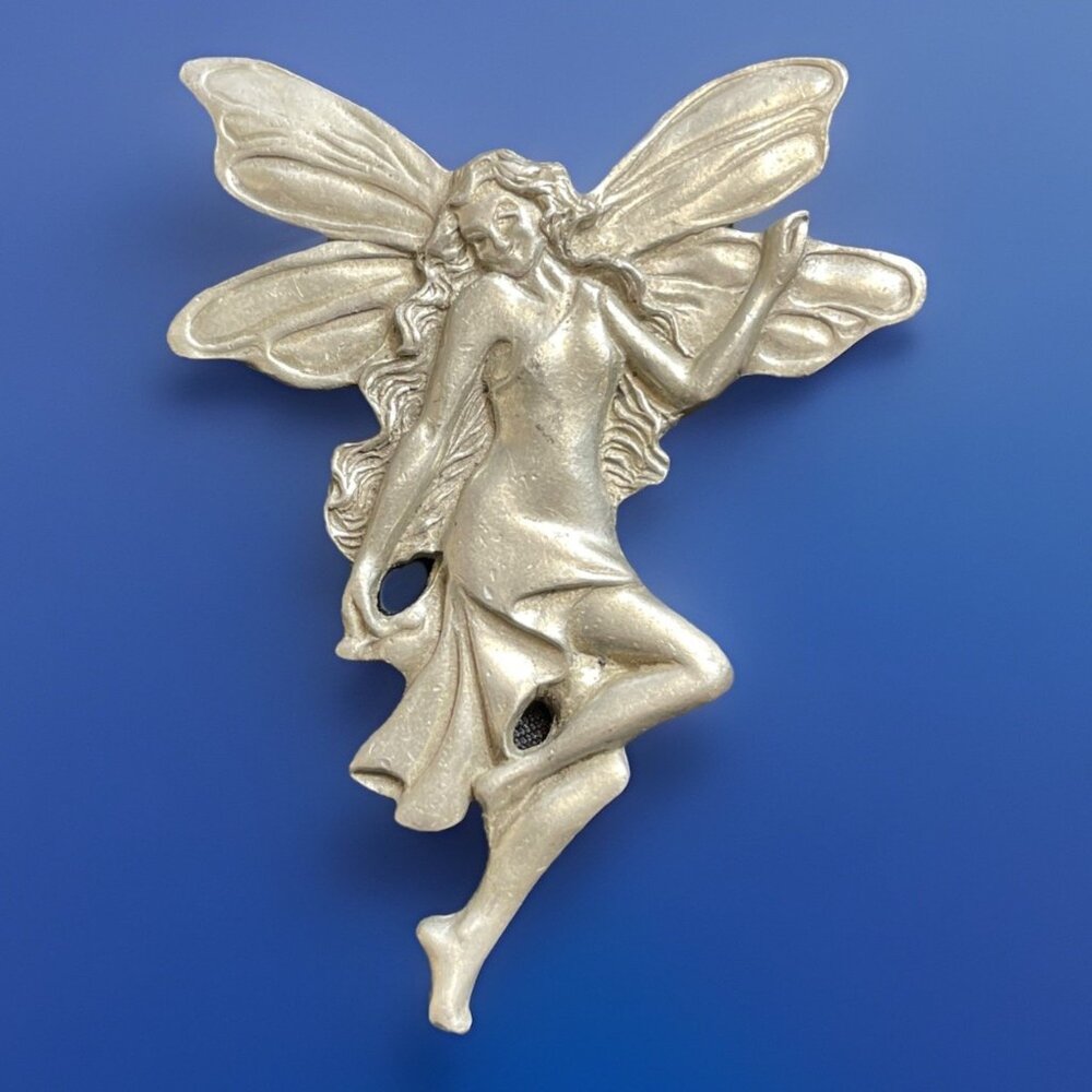 Signed Seagull Pewter Brooch Whimsical Lady Fairy Canada Vintage